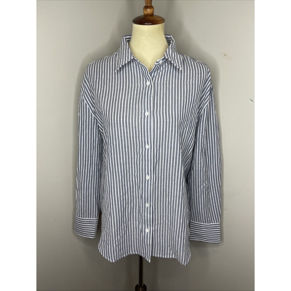 Tuckernuck Blue White Stripe Cotton Longsleeve Oxford Blouse Large L